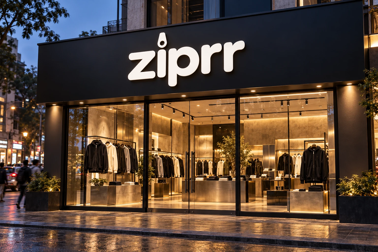 ZIPRR Flagship Storefront at Blue Hour